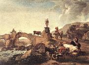 BERCHEM, Nicolaes Italian Landscape with Bridge  ddd Spain oil painting artist